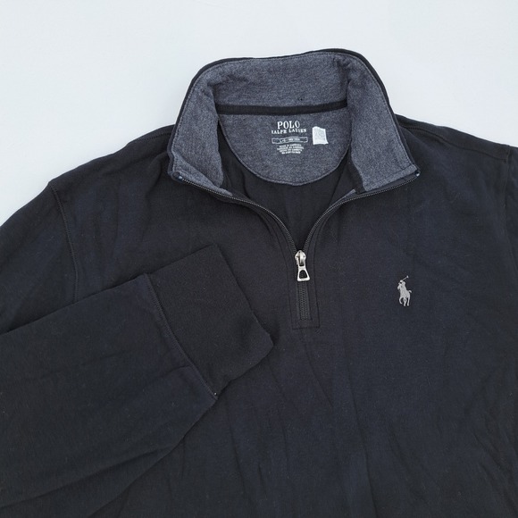 Polo Ralph Lauren Other - Polo Ralph Lauren 1/4 Zip Pullover Mens Large Cotton Viscose Black Solid Logo